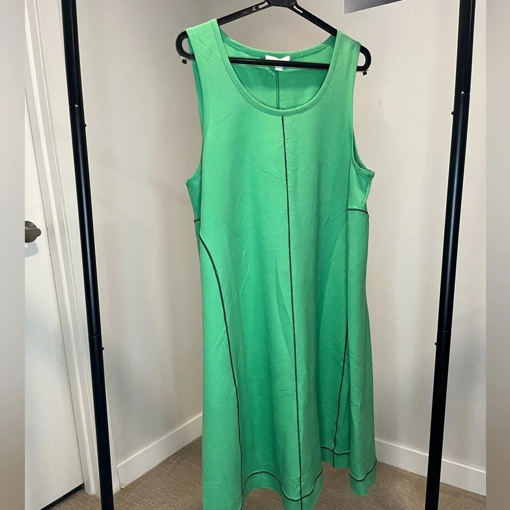 ❤️COS women dress M green jersey knit visible  seam pull on A-line midi